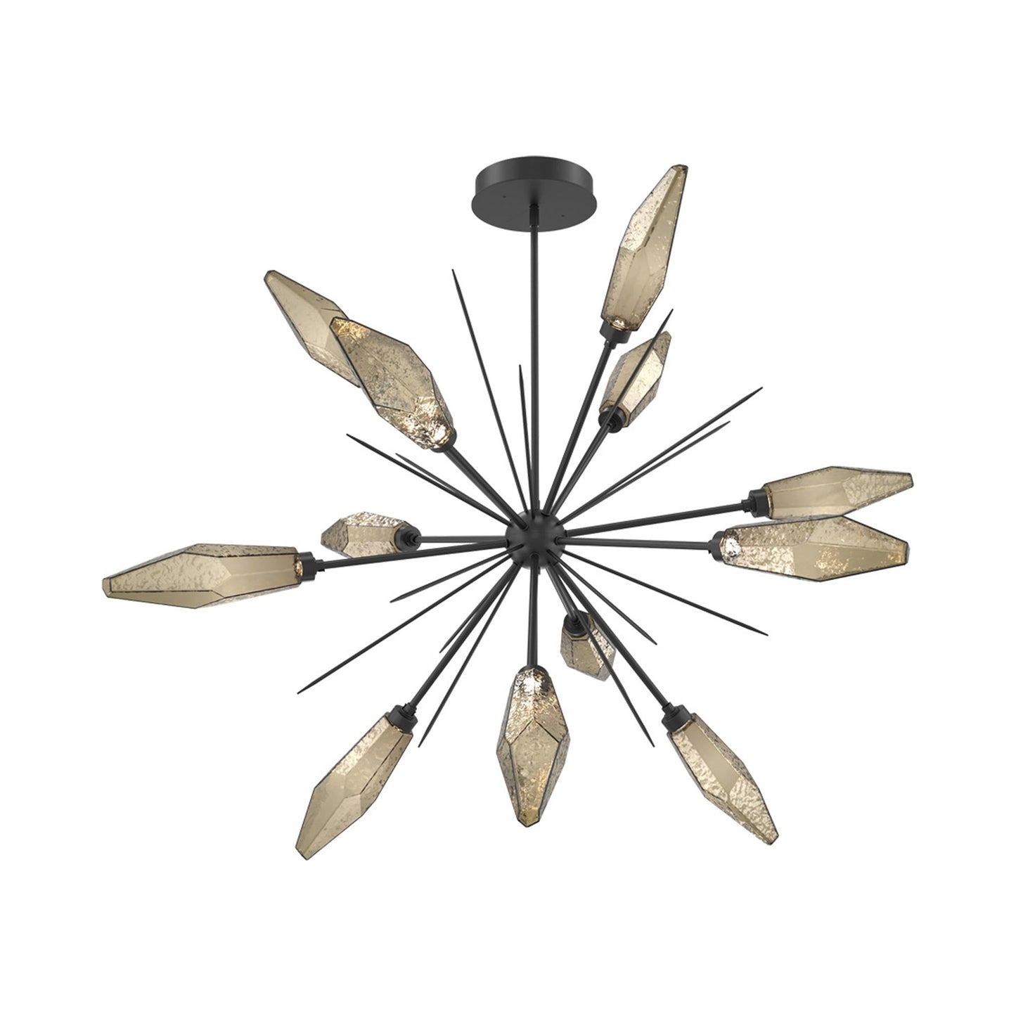 Rock Crystal Starburst LED Chandelier in Matte Black/Bronze Blown Glass (49.4-Inch).