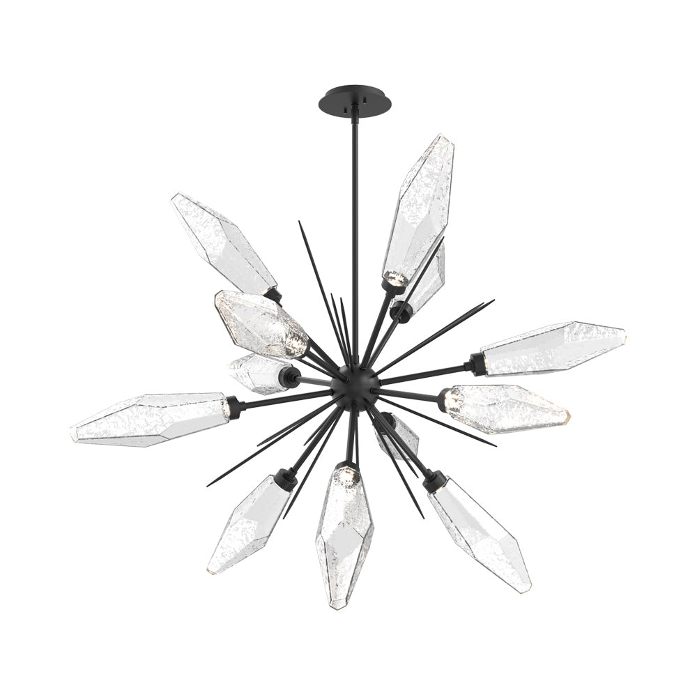 Rock Crystal Starburst LED Chandelier in Matte Black/Clear Blown Glass (37.7-Inch).