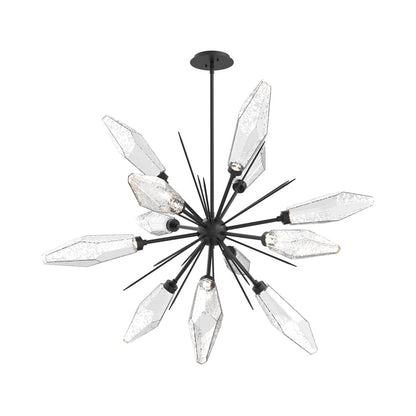 Rock Crystal Starburst LED Chandelier in Matte Black/Clear Blown Glass (37.7-Inch).