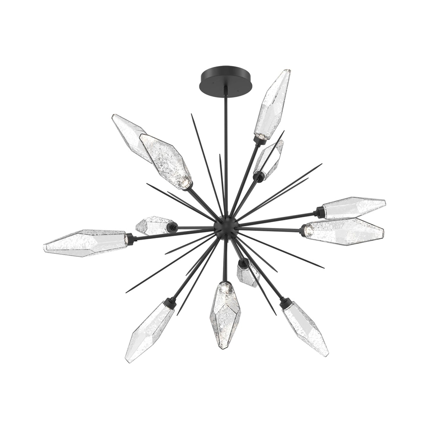 Rock Crystal Starburst LED Chandelier in Matte Black/Clear Blown Glass (49.4-Inch).