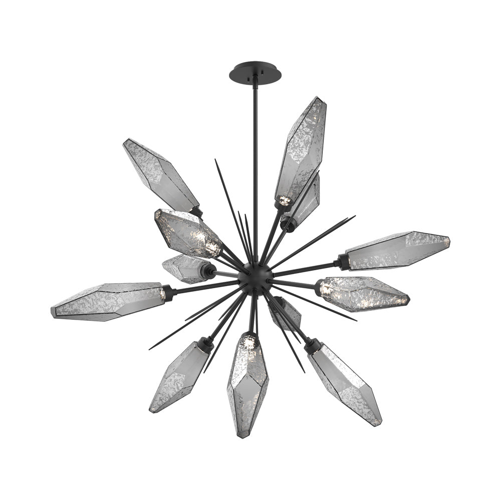 Rock Crystal Starburst LED Chandelier in Matte Black/Smoke Blown Glass (37.7-Inch).
