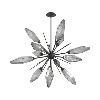 Rock Crystal Starburst LED Chandelier in Matte Black/Smoke Blown Glass (37.7-Inch).