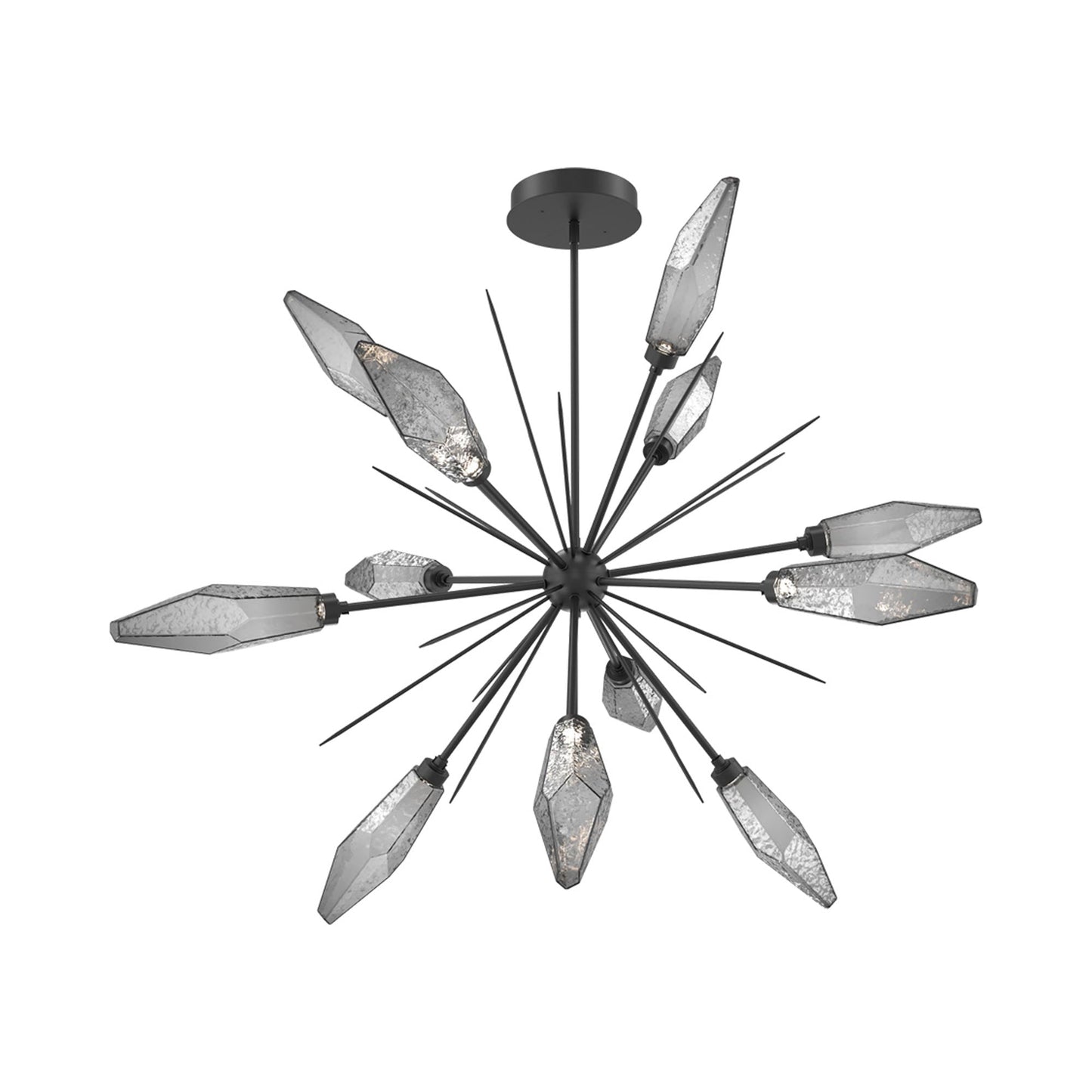 Rock Crystal Starburst LED Chandelier in Matte Black/Smoke Blown Glass (49.4-Inch).
