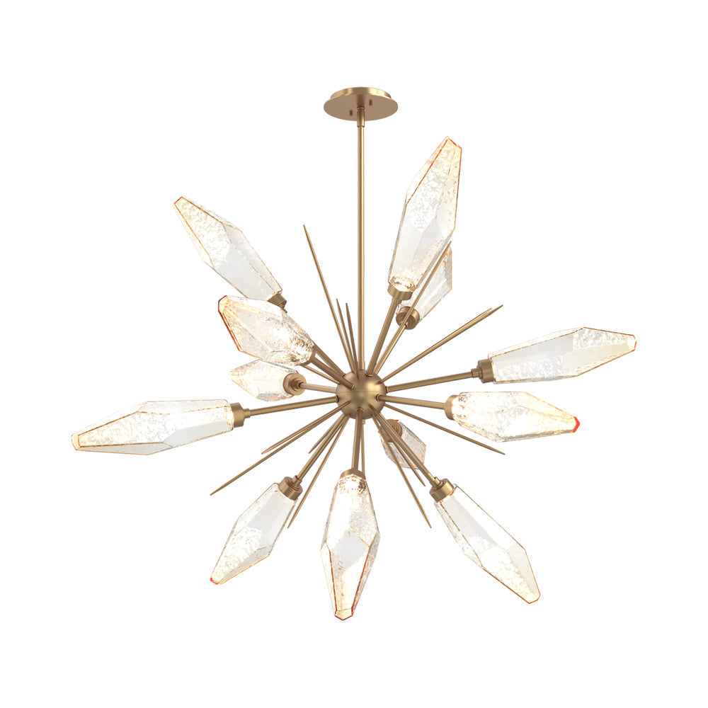 Rock Crystal Starburst LED Chandelier in Novel Brass/Amber Blown Glass (37.7-Inch).