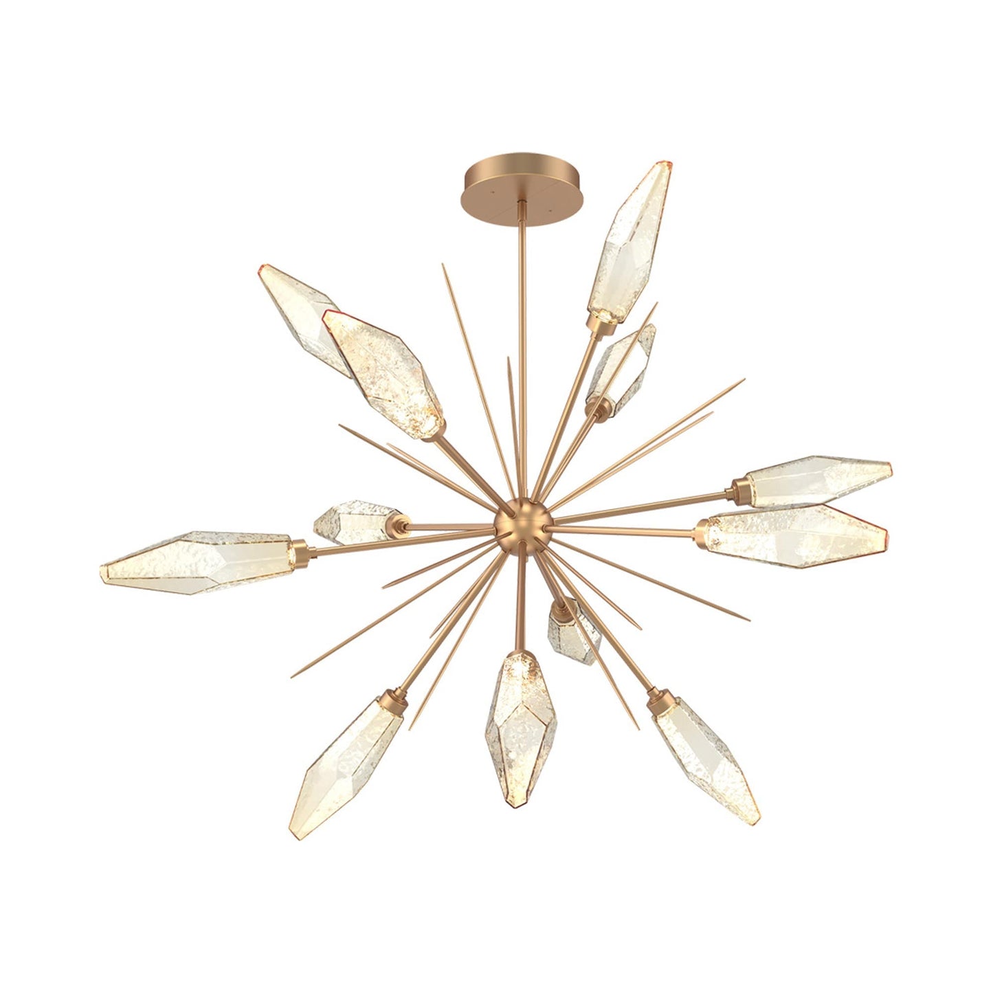Rock Crystal Starburst LED Chandelier in Novel Brass/Amber Blown Glass (49.4-Inch).