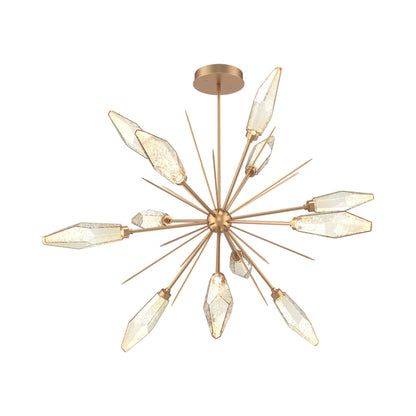 Rock Crystal Starburst LED Chandelier in Novel Brass/Amber Blown Glass (49.4-Inch).