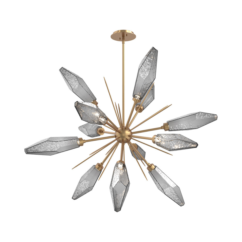 Rock Crystal Starburst LED Chandelier in Novel Brass/Smoke Blown Glass (37.7-Inch).
