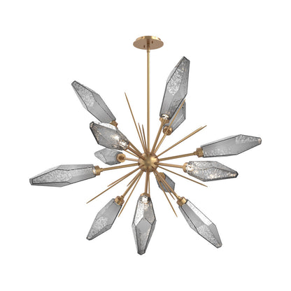 Rock Crystal Starburst LED Chandelier in Novel Brass/Smoke Blown Glass (37.7-Inch).