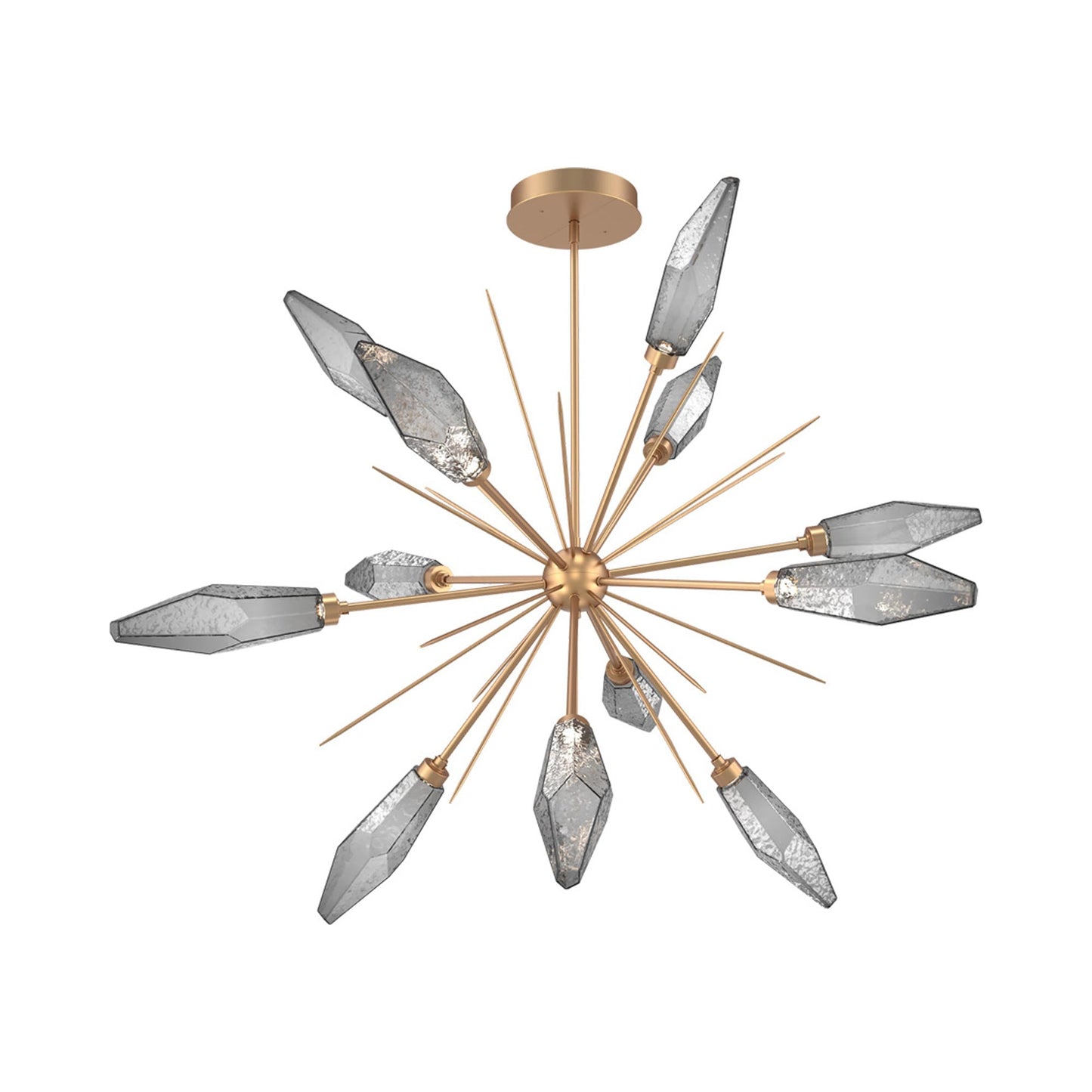 Rock Crystal Starburst LED Chandelier in Novel Brass/Smoke Blown Glass (49.4-Inch).
