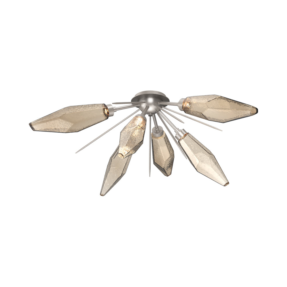 Rock Crystal Starburst LED Flush Mount Ceiling Light in Beige Silver/Bronze Blown Glass.