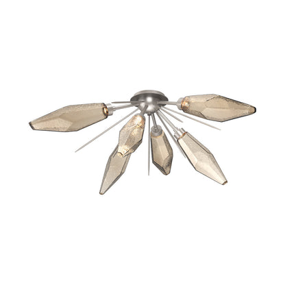 Rock Crystal Starburst LED Flush Mount Ceiling Light in Beige Silver/Bronze Blown Glass.