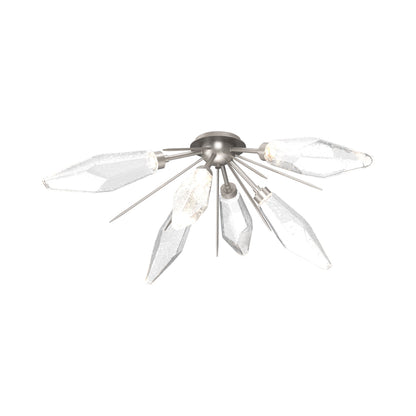 Rock Crystal Starburst LED Flush Mount Ceiling Light in Beige Silver/Clear Blown Glass.