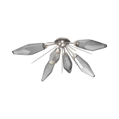 Rock Crystal Starburst LED Flush Mount Ceiling Light in Beige Silver/Smoke Blown Glass.