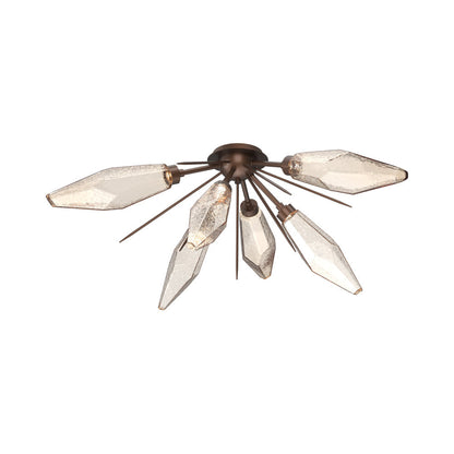 Rock Crystal Starburst LED Flush Mount Ceiling Light in Burnished Bronze/Amber Blown Glass.