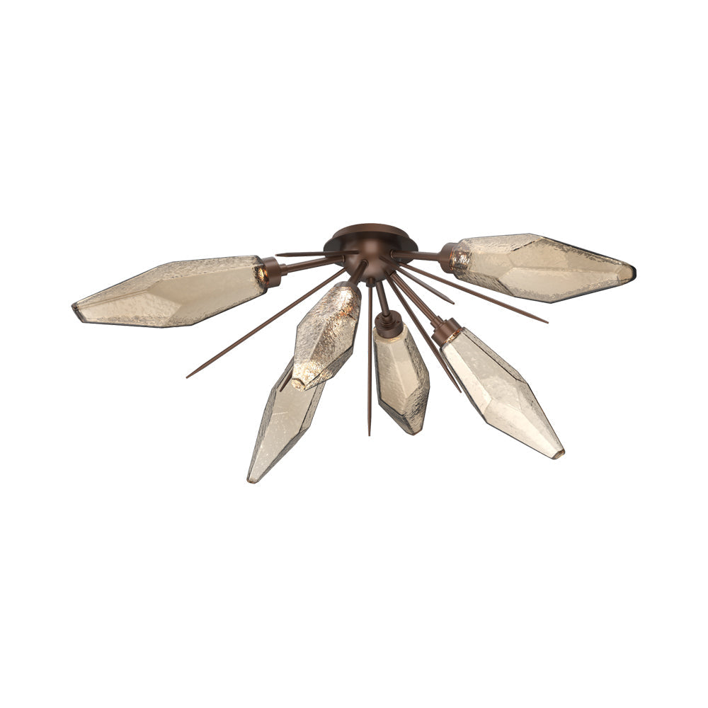 Rock Crystal Starburst LED Flush Mount Ceiling Light in Burnished Bronze/Bronze Blown Glass.