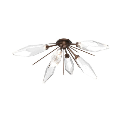 Rock Crystal Starburst LED Flush Mount Ceiling Light in Burnished Bronze/Clear Blown Glass.