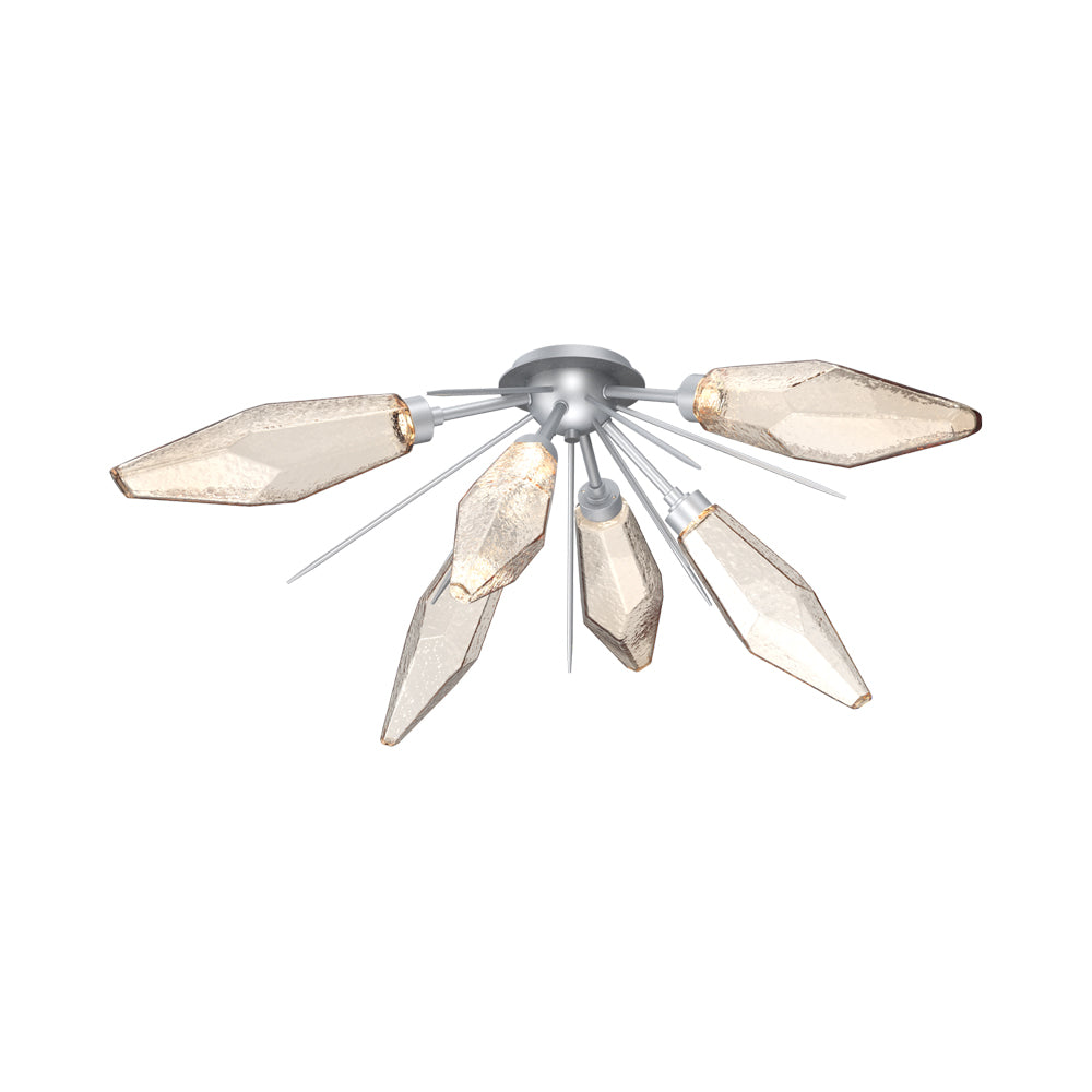 Rock Crystal Starburst LED Flush Mount Ceiling Light in Classic Silver/Amber Blown Glass.
