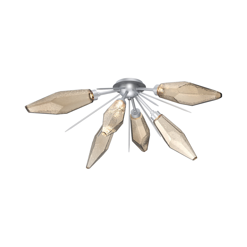Rock Crystal Starburst LED Flush Mount Ceiling Light in Classic Silver/Bronze Blown Glass.