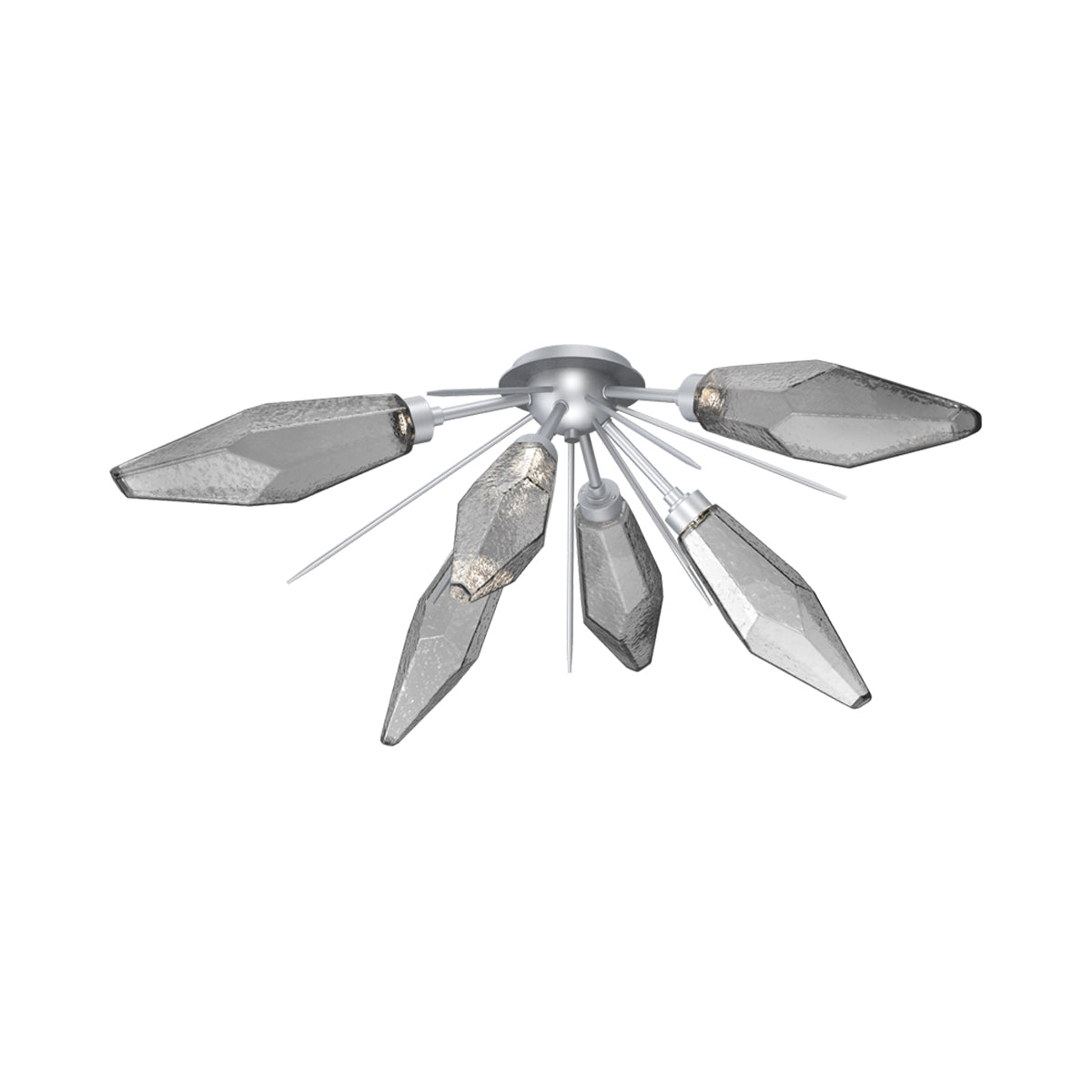 Rock Crystal Starburst LED Flush Mount Ceiling Light in Classic Silver/Smoke Blown Glass.