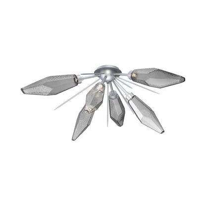 Rock Crystal Starburst LED Flush Mount Ceiling Light in Classic Silver/Smoke Blown Glass.