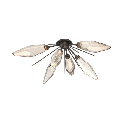 Rock Crystal Starburst LED Flush Mount Ceiling Light in Flat Bronze/Amber Blown Glass.