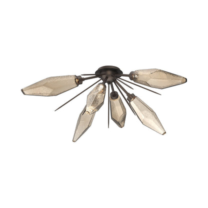 Rock Crystal Starburst LED Flush Mount Ceiling Light in Flat Bronze/Bronze Blown Glass.