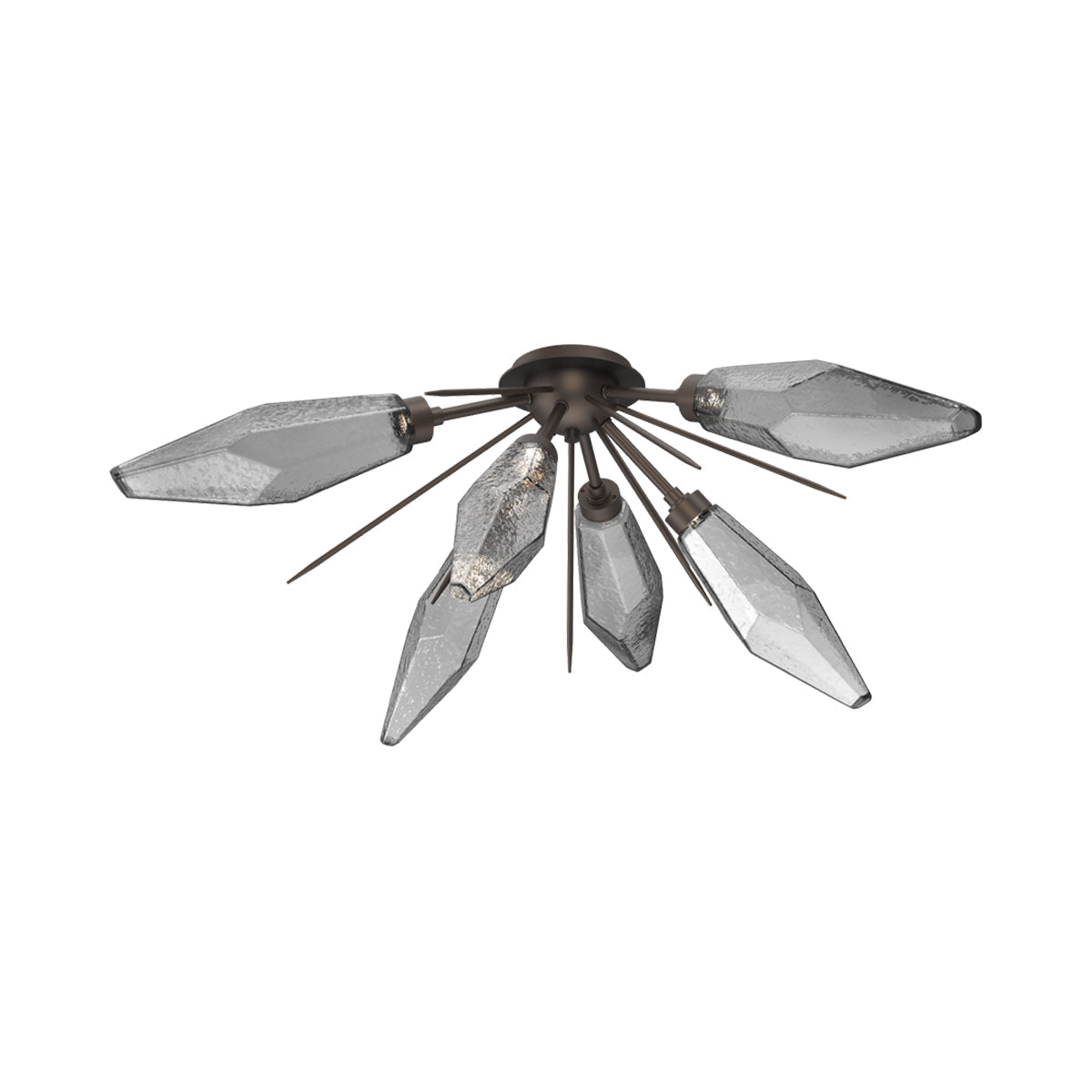 Rock Crystal Starburst LED Flush Mount Ceiling Light in Flat Bronze/Smoke Blown Glass.