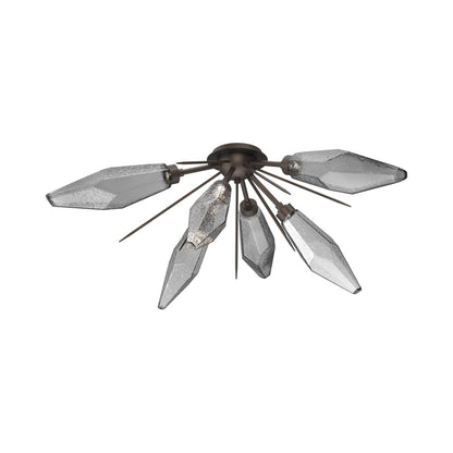 Rock Crystal Starburst LED Flush Mount Ceiling Light in Flat Bronze/Smoke Blown Glass.