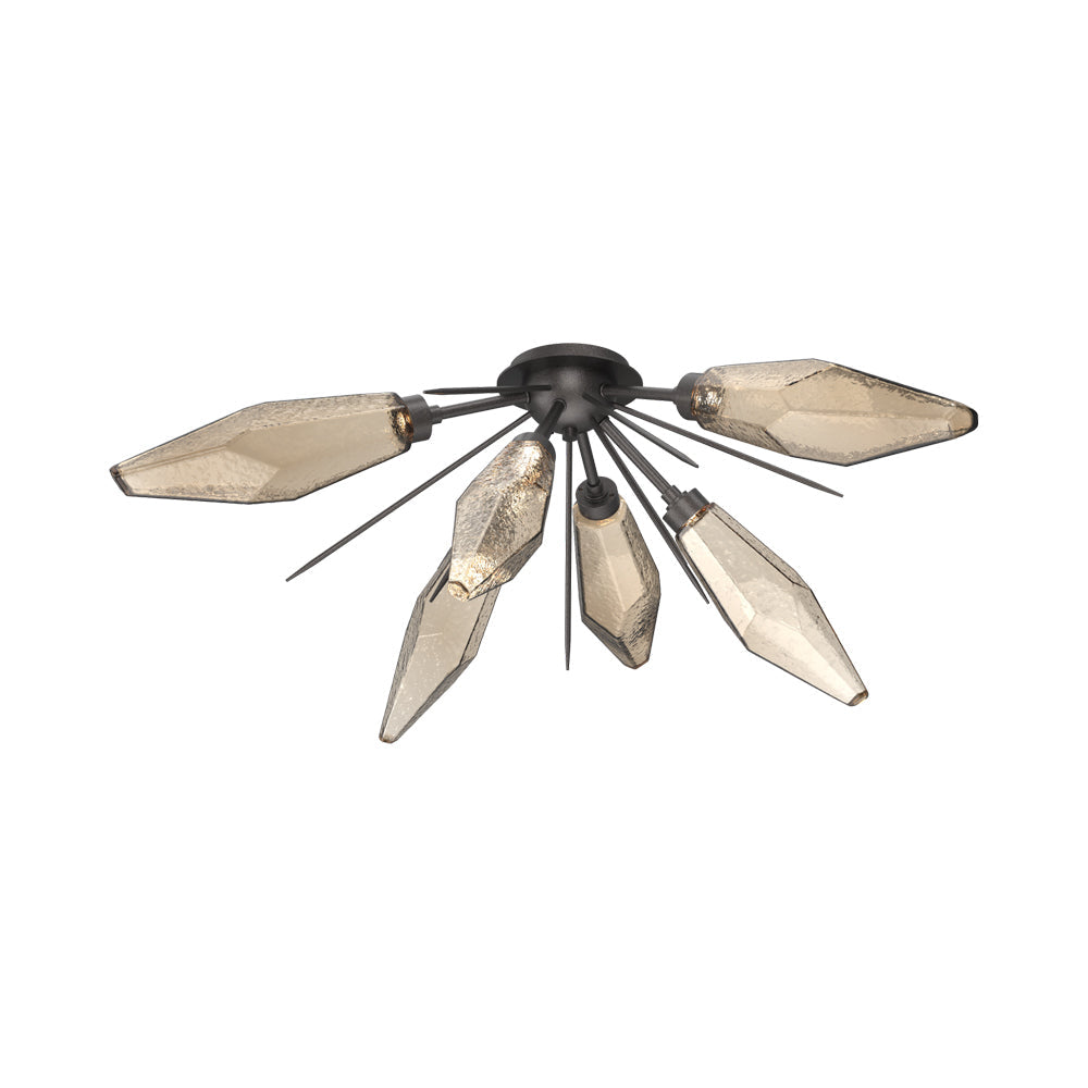 Rock Crystal Starburst LED Flush Mount Ceiling Light in Graphite/Bronze Blown Glass.
