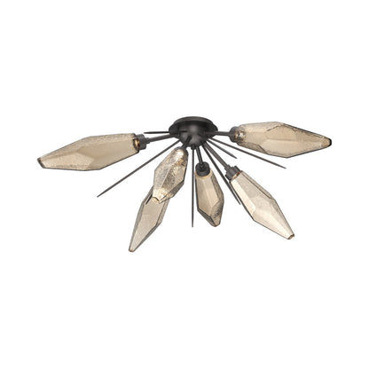 Rock Crystal Starburst LED Flush Mount Ceiling Light in Graphite/Bronze Blown Glass.