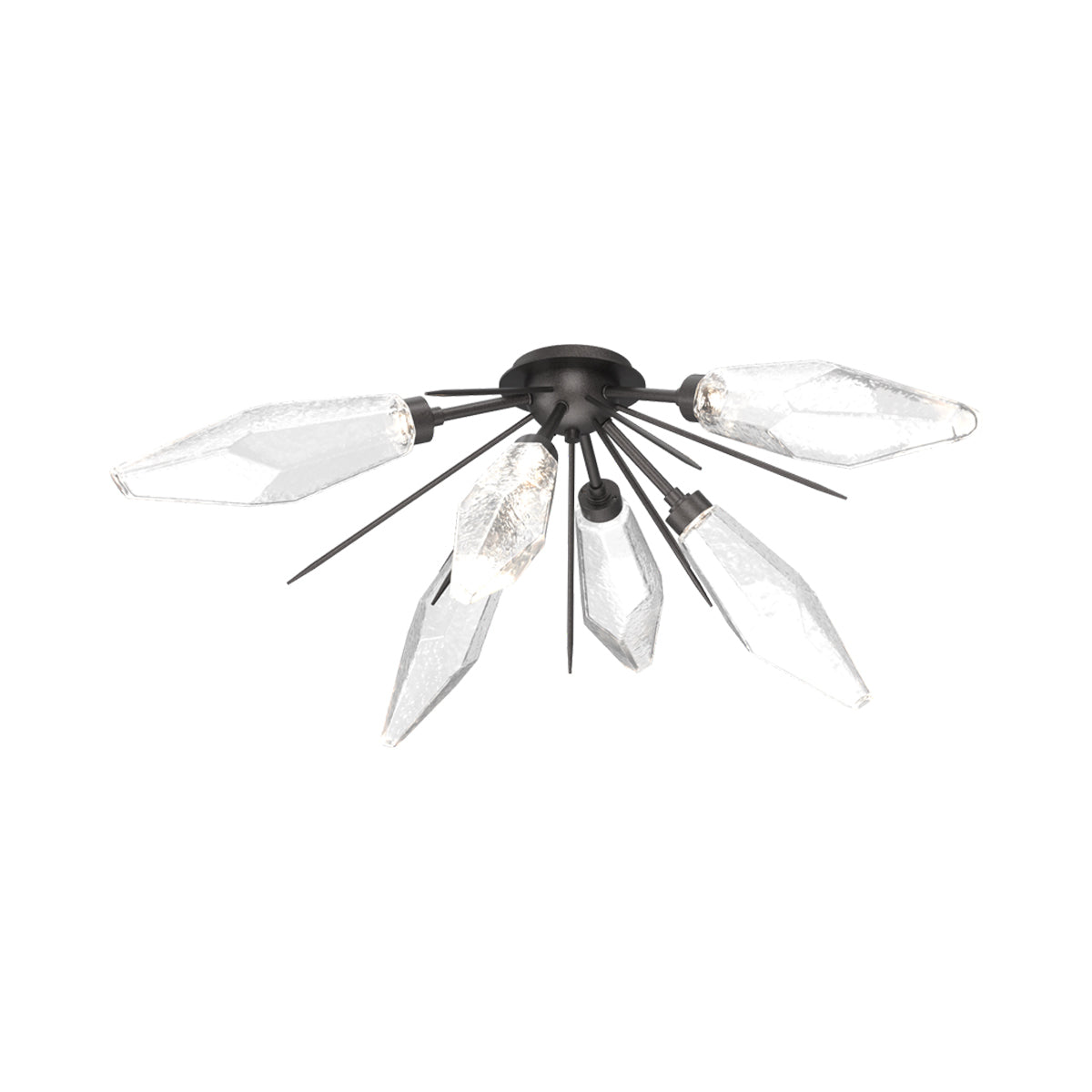 Rock Crystal Starburst LED Flush Mount Ceiling Light in Graphite/Clear Blown Glass.
