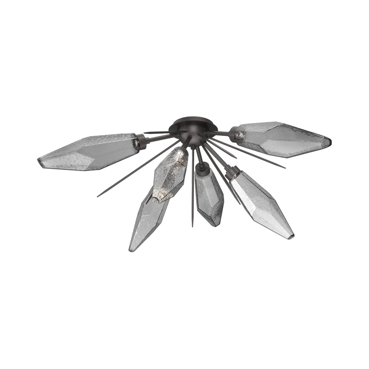 Rock Crystal Starburst LED Flush Mount Ceiling Light in Graphite/Smoke Blown Glass.