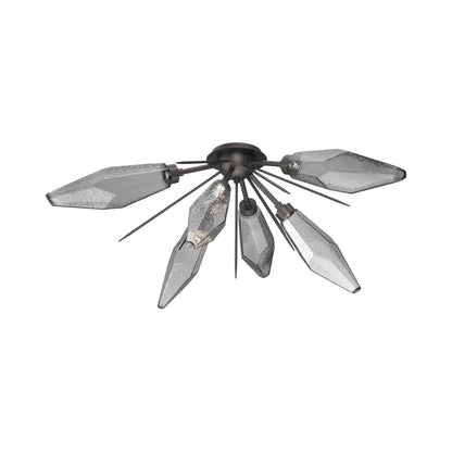 Rock Crystal Starburst LED Flush Mount Ceiling Light in Graphite/Smoke Blown Glass.