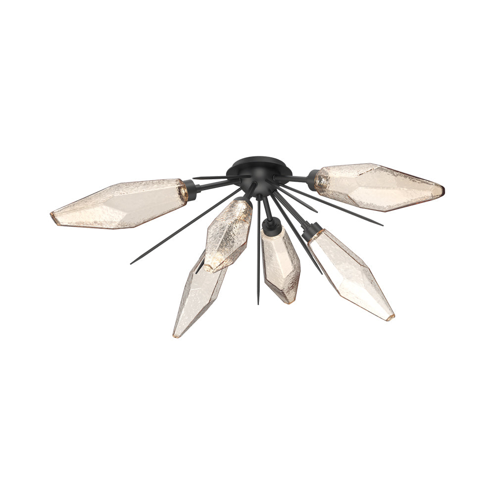 Rock Crystal Starburst LED Flush Mount Ceiling Light in Matte Black/Amber Blown Glass.