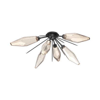 Rock Crystal Starburst LED Flush Mount Ceiling Light in Matte Black/Amber Blown Glass.