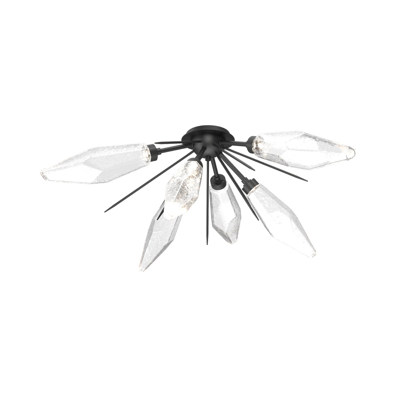 Rock Crystal Starburst LED Flush Mount Ceiling Light in Matte Black/Clear Blown Glass.