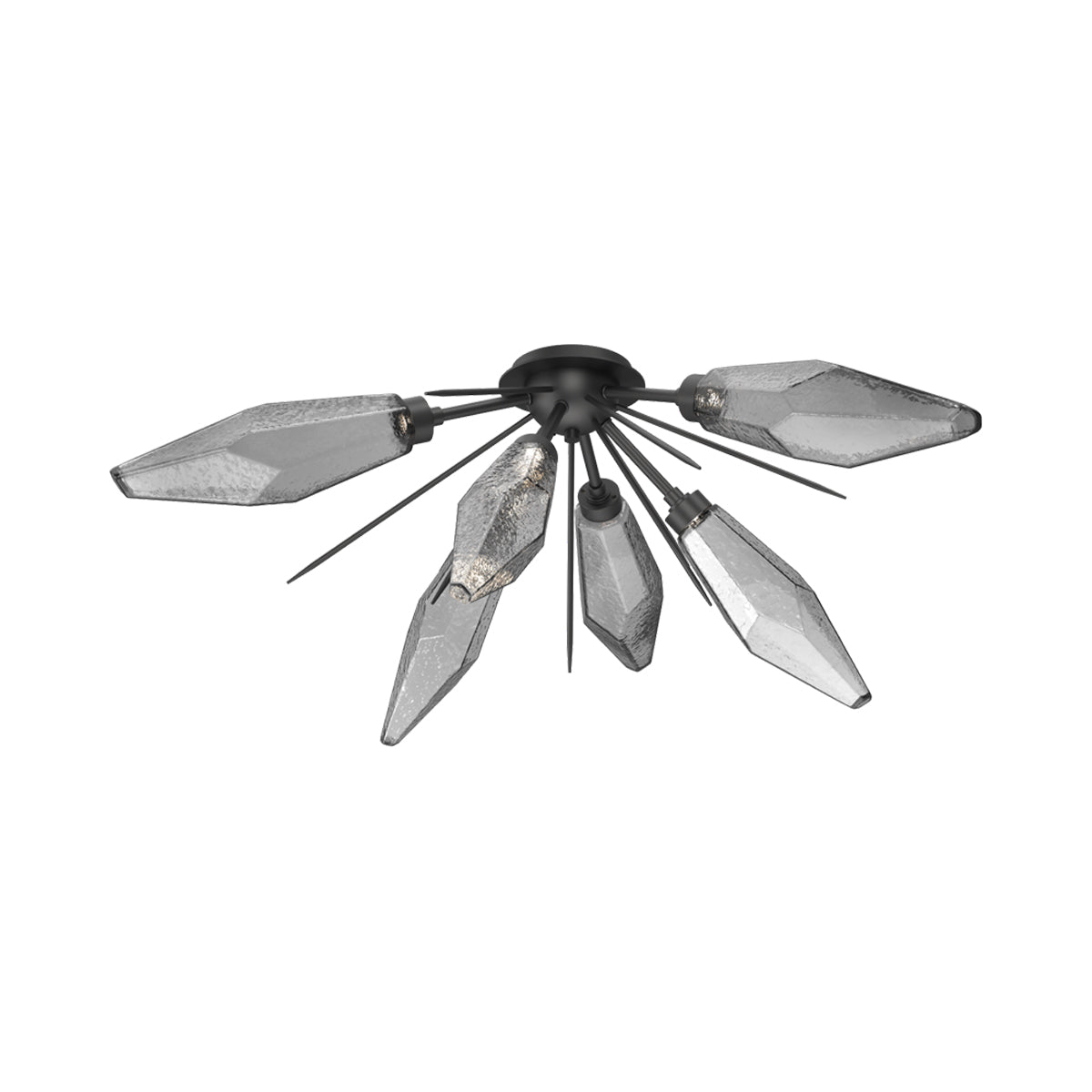 Rock Crystal Starburst LED Flush Mount Ceiling Light in Matte Black/Smoke Blown Glass.
