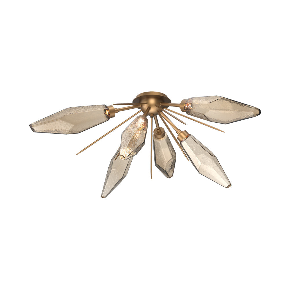 Rock Crystal Starburst LED Flush Mount Ceiling Light in Novel Brass/Bronze Blown Glass.