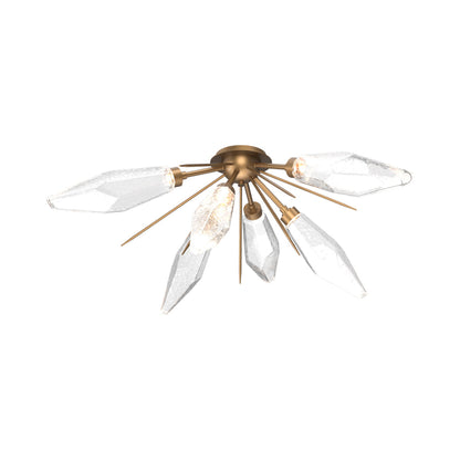 Rock Crystal Starburst LED Flush Mount Ceiling Light in Novel Brass/Clear Blown Glass.