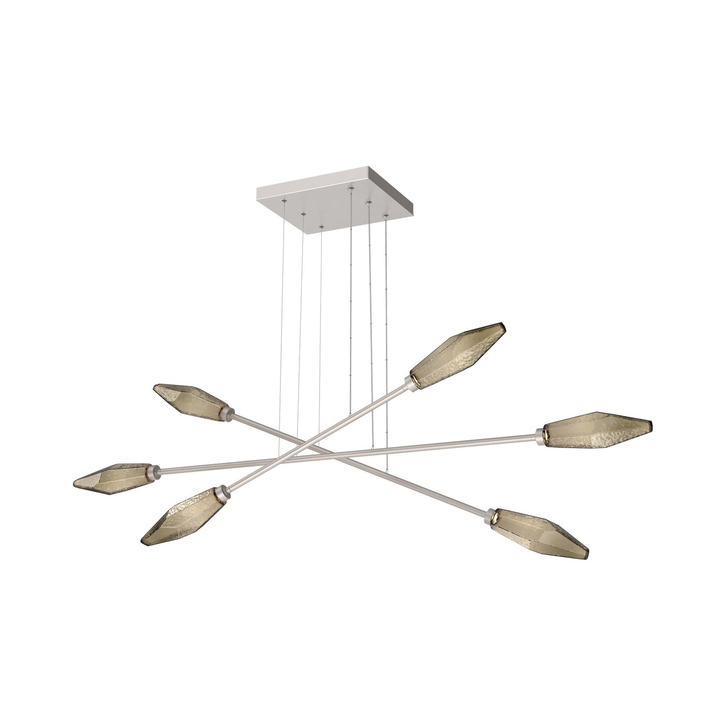Rock Crystal Triple Moda Linear LED Chandelier in Beige Silver/Bronze Blown Glass.