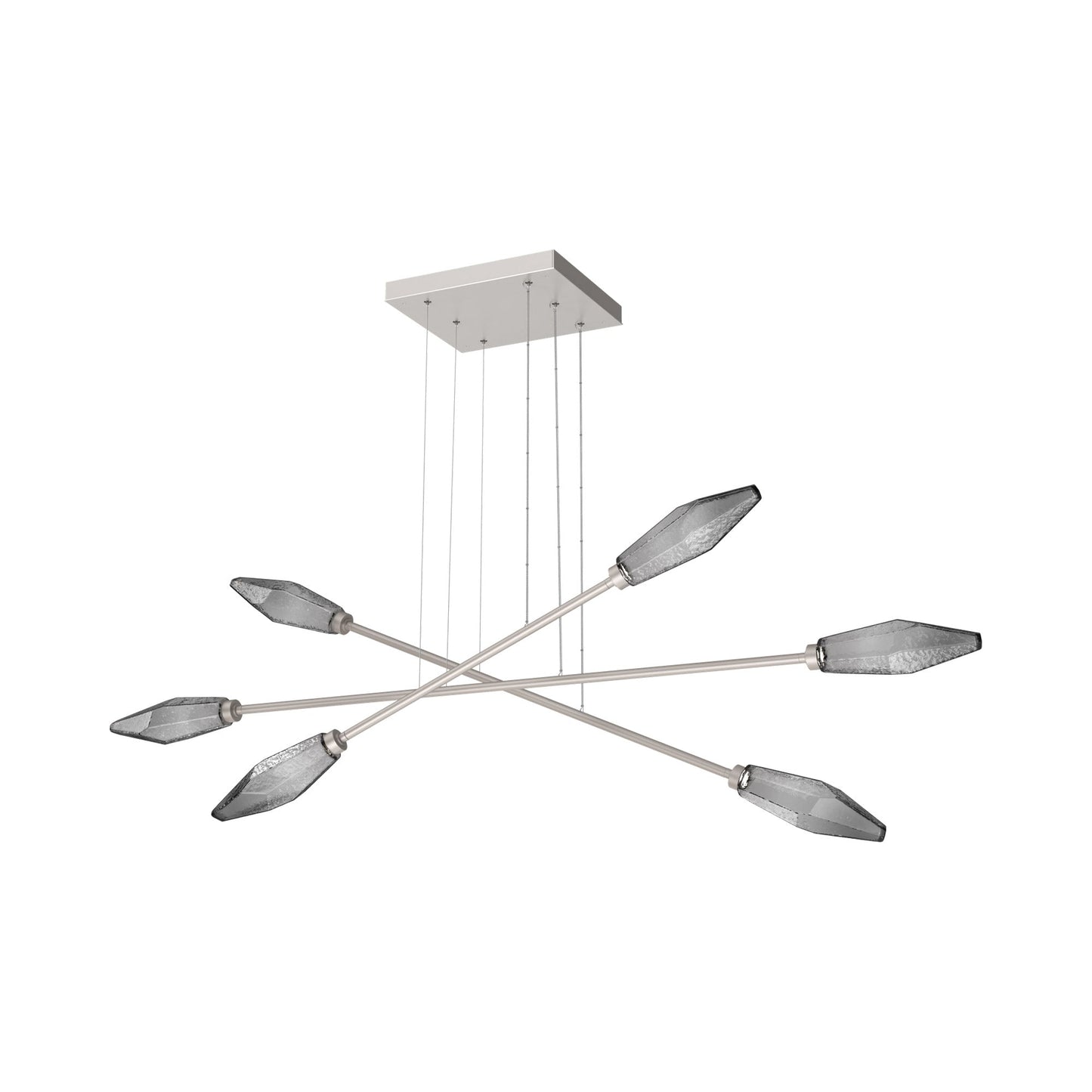 Rock Crystal Triple Moda Linear LED Chandelier in Beige Silver/Smoke Blown Glass.