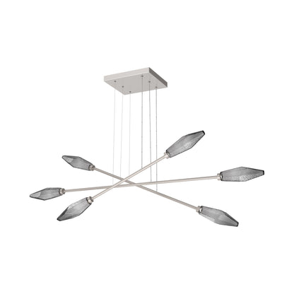 Rock Crystal Triple Moda Linear LED Chandelier in Beige Silver/Smoke Blown Glass.