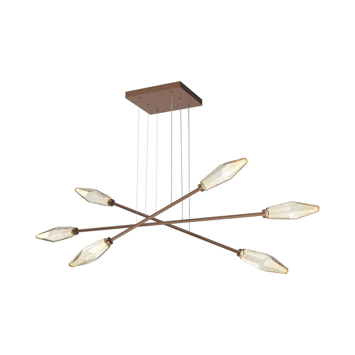 Rock Crystal Triple Moda Linear LED Chandelier in Burnished Bronze/Amber Blown Glass.
