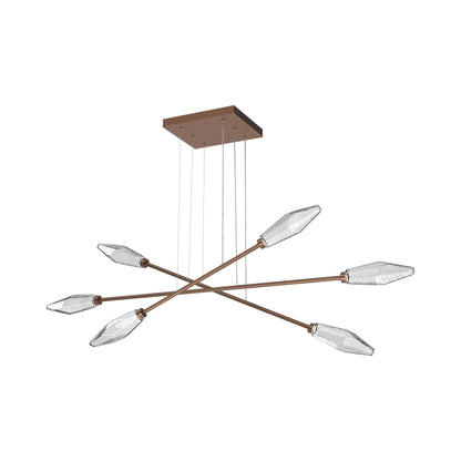 Rock Crystal Triple Moda Linear LED Chandelier in Burnished Bronze/Clear Blown Glass.