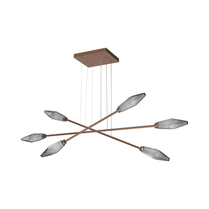 Rock Crystal Triple Moda Linear LED Chandelier in Burnished Bronze/Smoke Blown Glass.