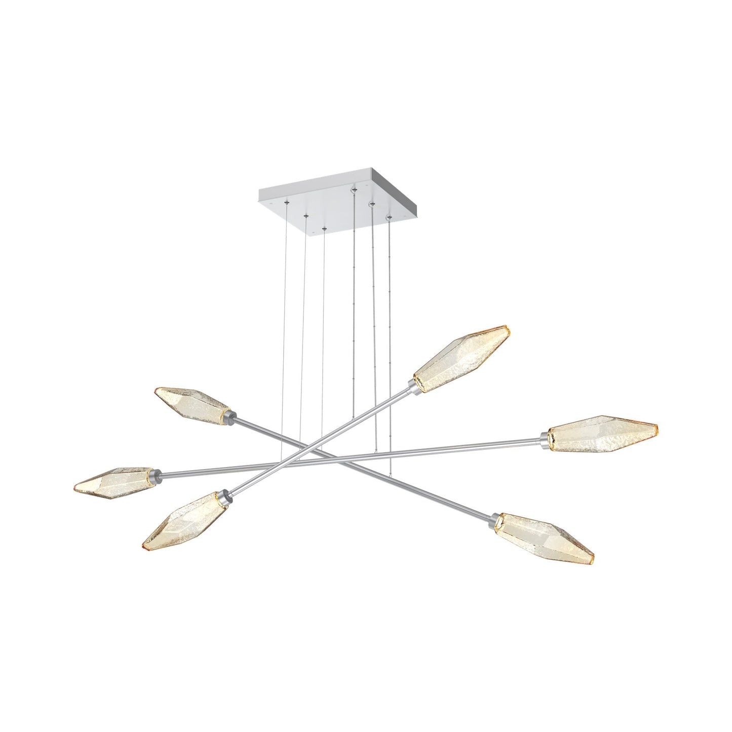 Rock Crystal Triple Moda Linear LED Chandelier in Classic Silver/Amber Blown Glass.