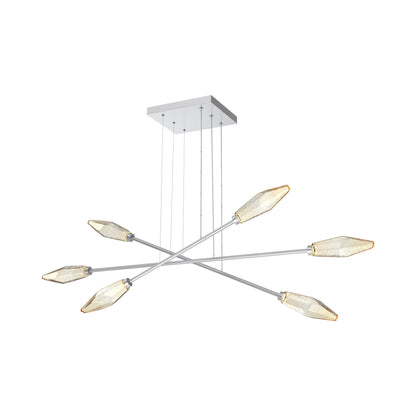 Rock Crystal Triple Moda Linear LED Chandelier in Classic Silver/Amber Blown Glass.