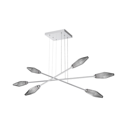 Rock Crystal Triple Moda Linear LED Chandelier in Classic Silver/Smoke Blown Glass.
