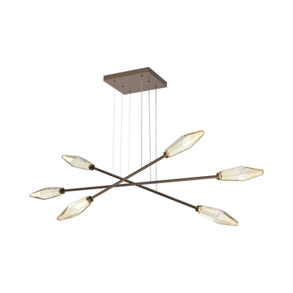 Rock Crystal Triple Moda Linear LED Chandelier in Flat Bronze/Amber Blown Glass.
