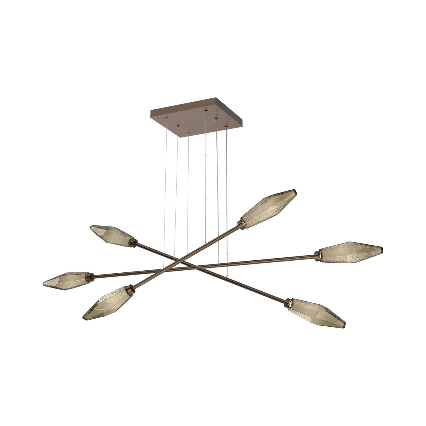 Rock Crystal Triple Moda Linear LED Chandelier in Flat Bronze/Bronze Blown Glass.